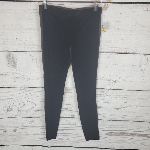 Black Leggings Faux Velvet Stretch Ankle Pants - Picture 4 of 6